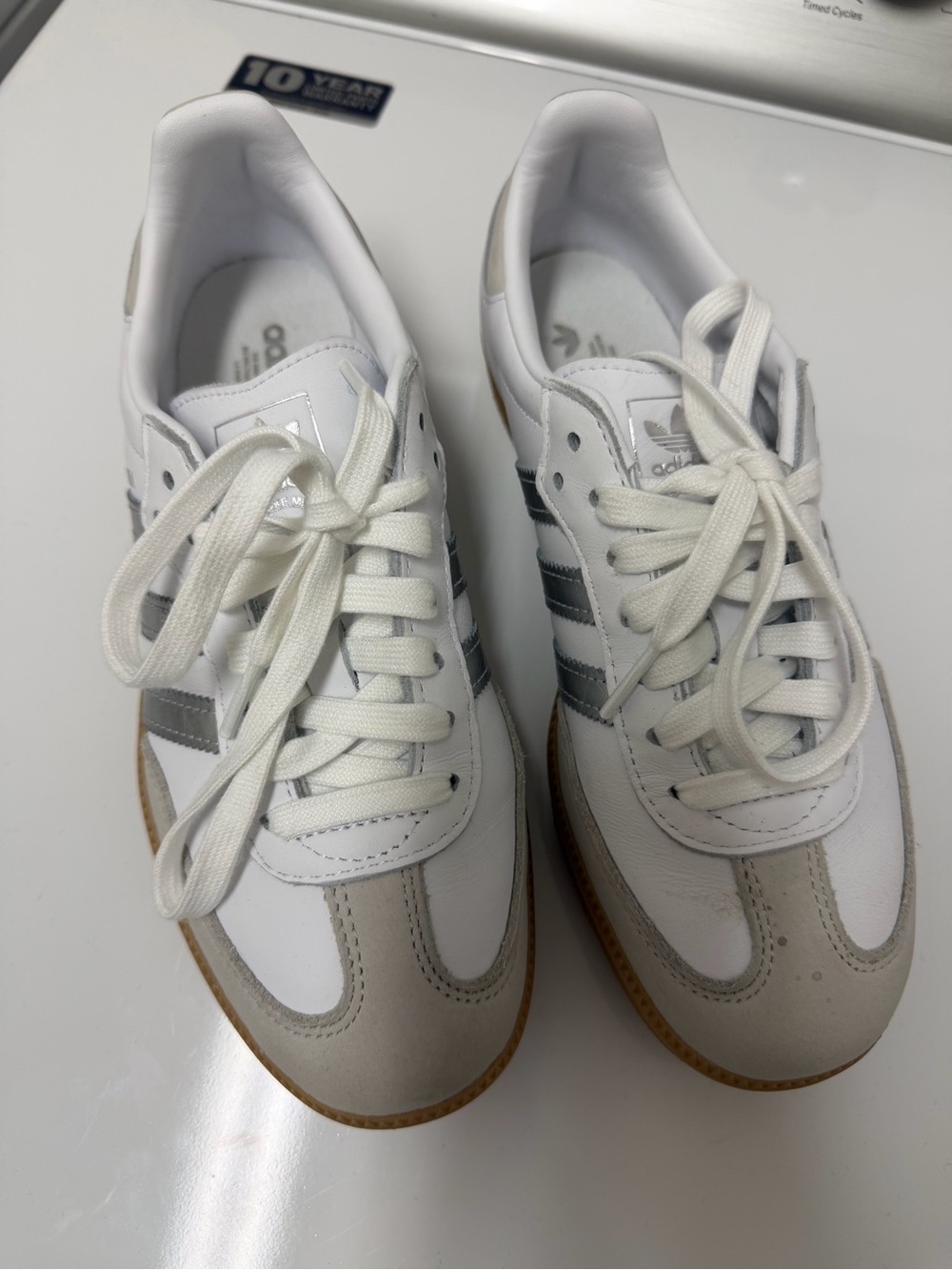 adidas samba White Leather Sneakers with Gray Suede Accents